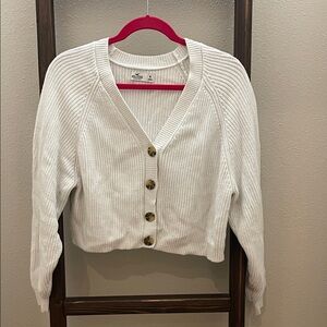 Hollister White Button-Up Cardigan